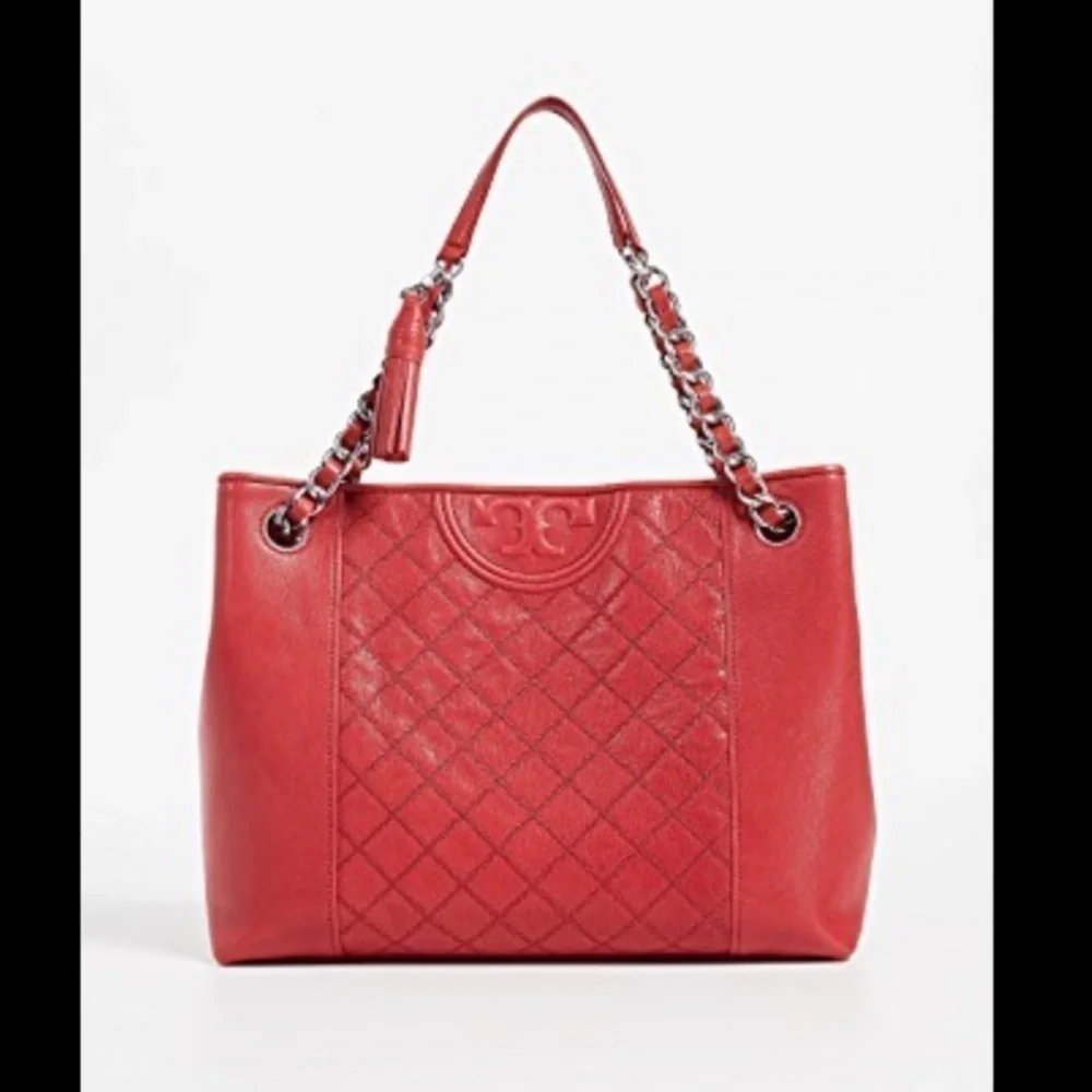 Tory Burch Fleming Distressed Leather Tote Cherry Apple